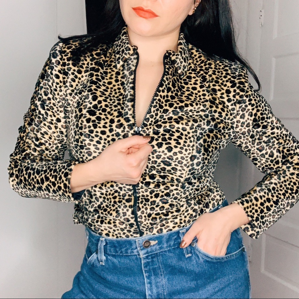 Vintage Leopard Print Zipper Jacket